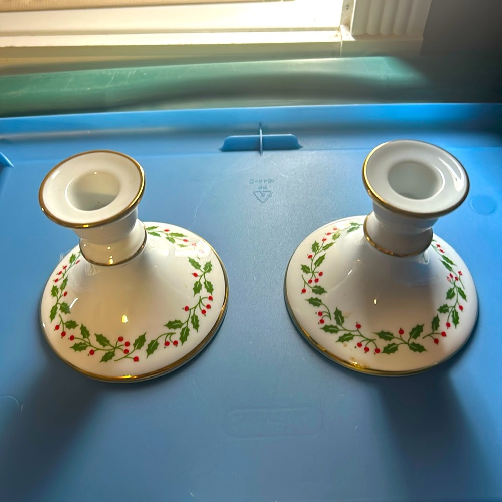 Gerold Porzellan Barvaria Made in West Germany holly candle stick holders